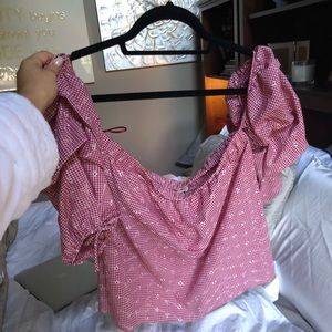 Red and White Polka Dot Off Shoulder